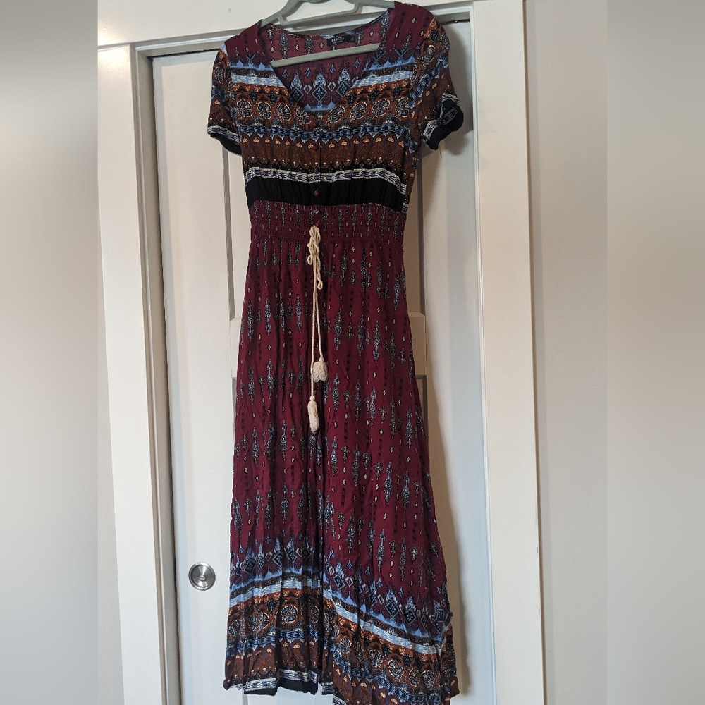 Long dark red hippy sun dress